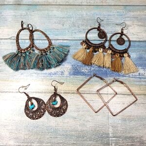 Bohemian Tassel and Metal Earrings Set